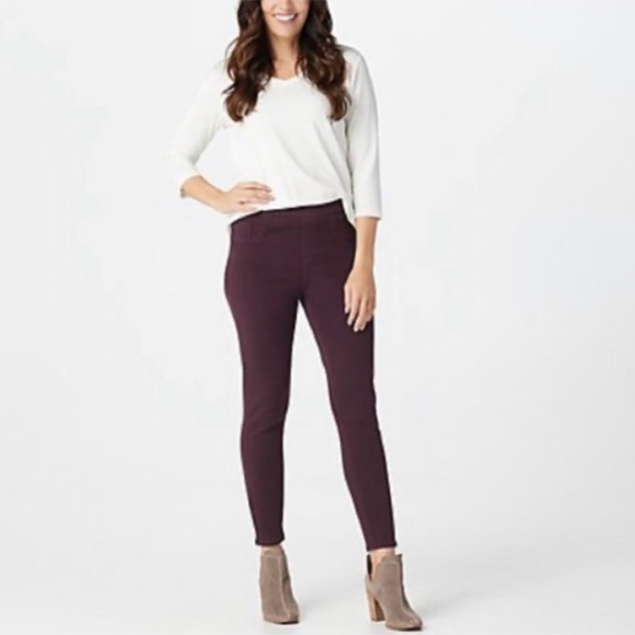 SPANX Pants - Spanx Jean-ish Burgundy Ankle Length Leggings Stretch Tummy Control Size XL NWT